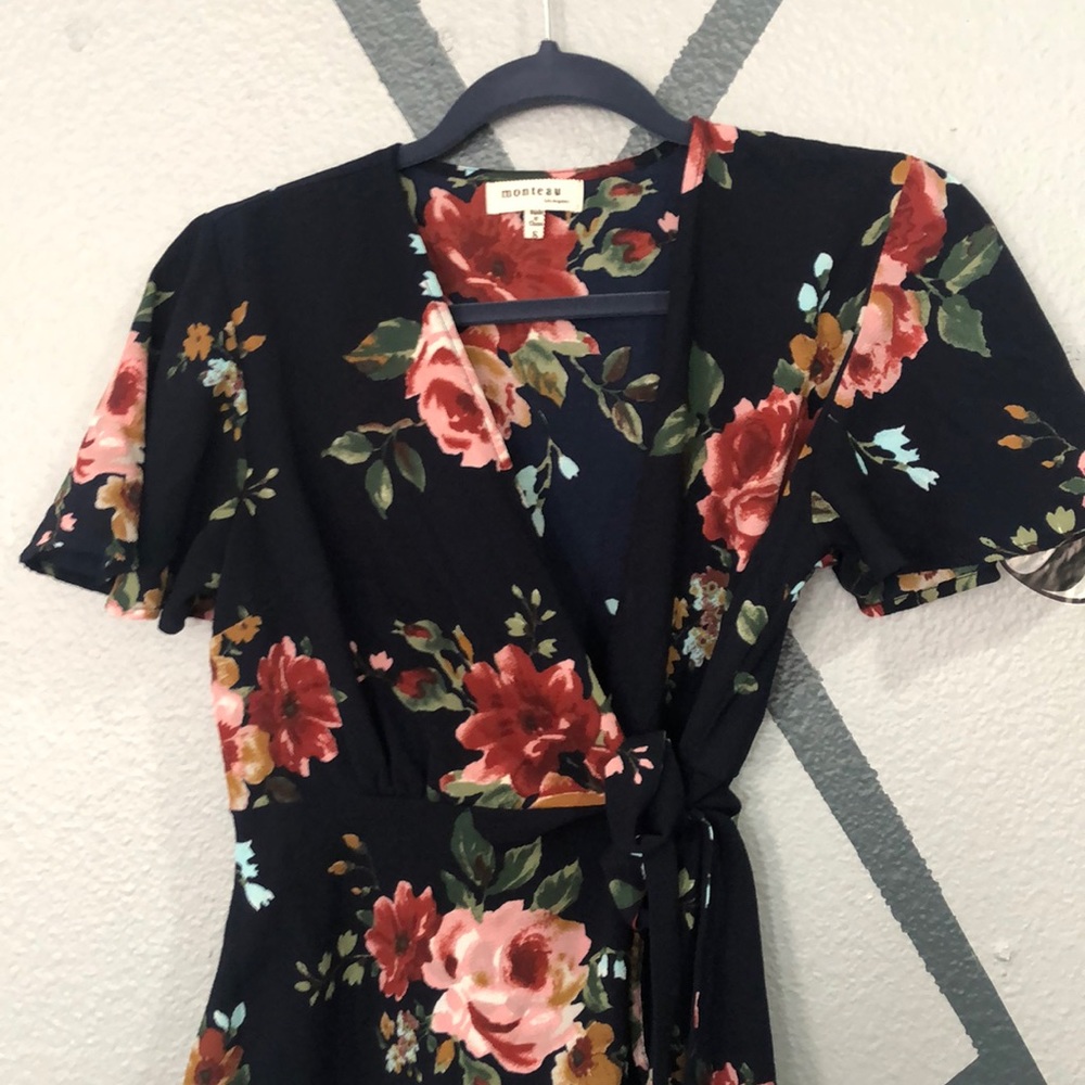 Cute Blouse,  navy blue background with flower